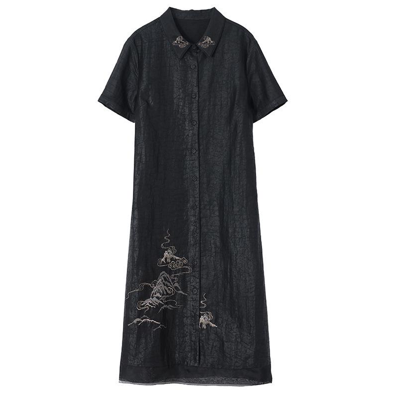 Plus Size Tummy Concealing Xiangyun Silk Dress with Cracked Pattern and New Chinese Style Cardigan