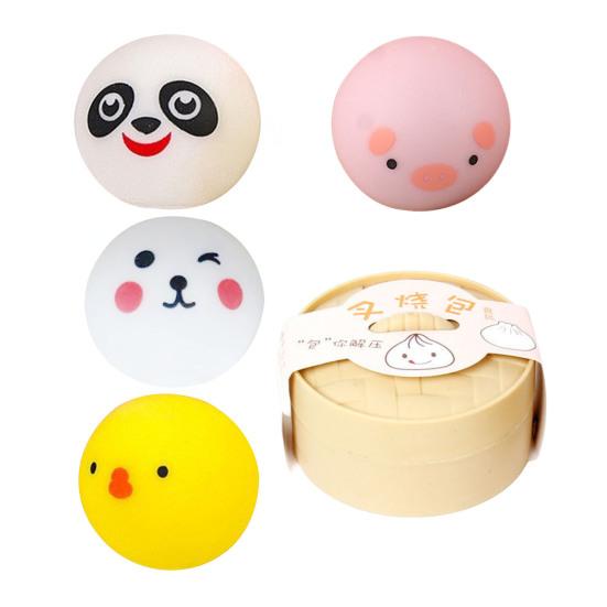 1/3Pcs Steamed Bun Toy with Steamer Pig Chick Panda Bunny Bun Squeeze Toy Slow Rebound Simulated Dumpling Stress Ball Office Desk Relaxation Tool