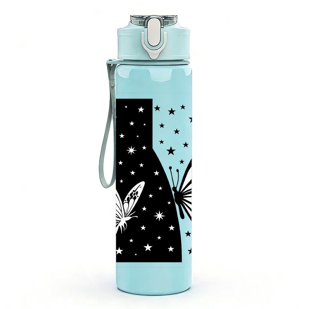 1PC Black White Butterfly Star Frame 750ml Color Plastic Sports Water Bottle Leakproof Flip Straw Lid For Sports Office Home Use