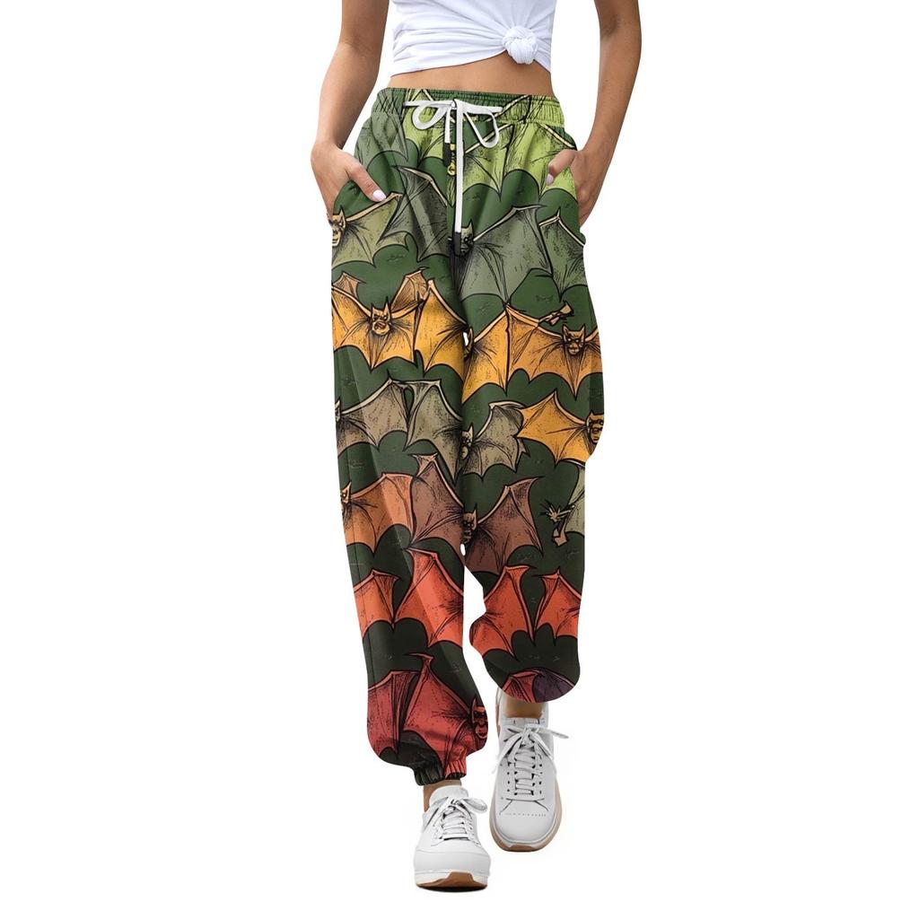 Damen Casual Fashion Halloween Printed Freizeithose Jogginghose Hose Kordelzug Elastische Taille Kordelzug Kordelzughose