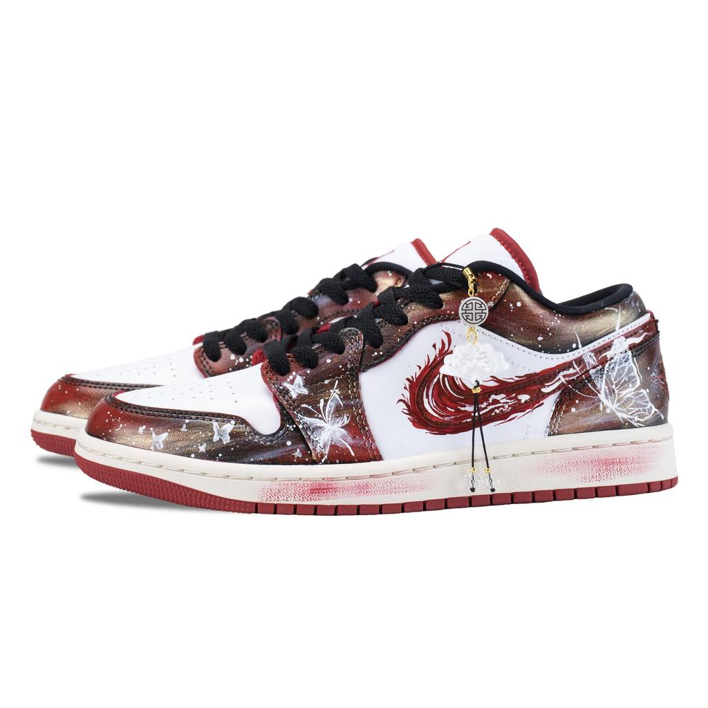 Jordan Air Jordan 1 Cinnabar Butterfly Dream Breathable Low Top Vintage Basketball Shoes Women's White Red Gold DC0774-160(Team836-)