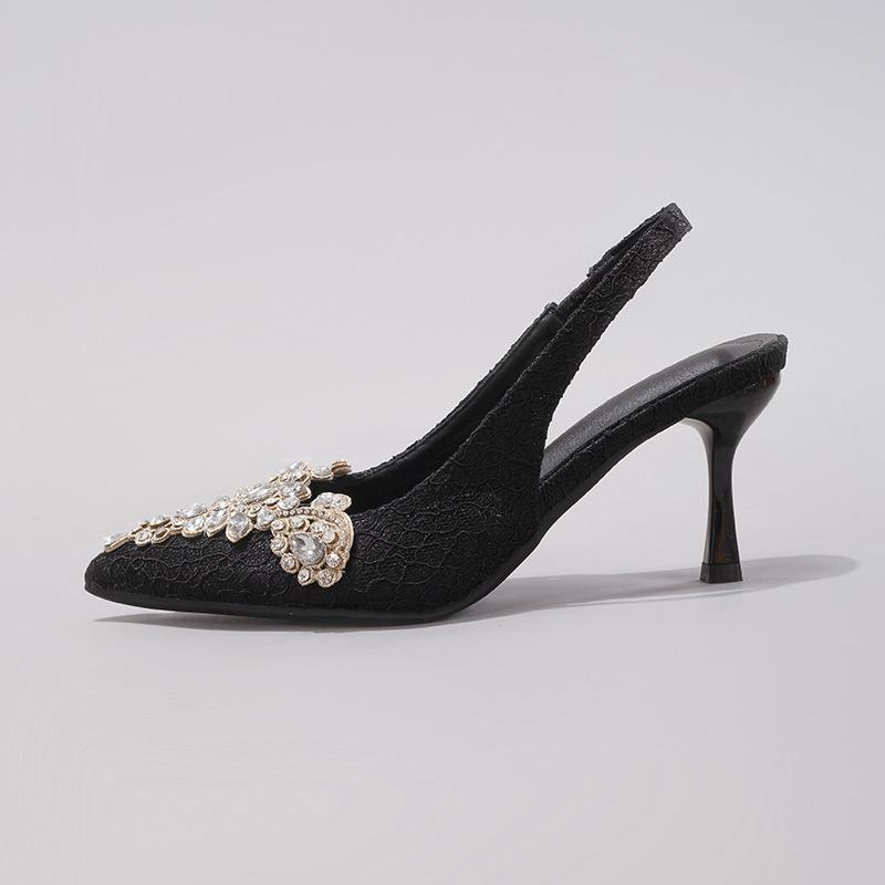 Rhinestone Ladies Sexy Pointed Pearl High Heels Fabric Embroidery Glitter Gorgeous Wedding Sandals European and American Style