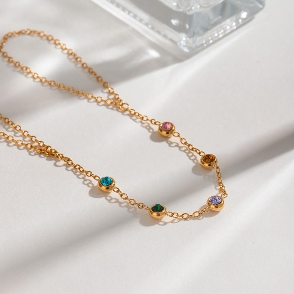 Colored Zircon Finger Chain Link Bracelet Minimalist Light Luxury Titanium Steel Jewelry