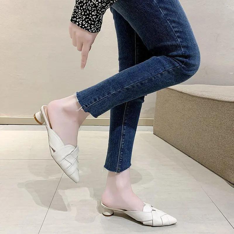 Fashion Pointed Toe Women's Slippers and Ladies Sandals Solid Color Shoes Wholesale Cheap Liquidation Slides New Collection H Sandal Pvc
