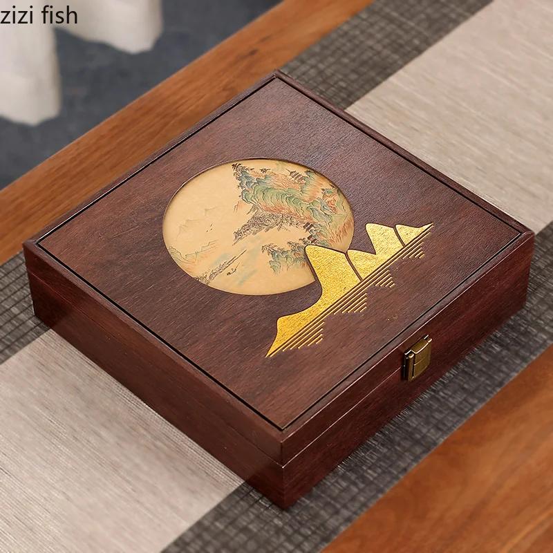 

High-end Pu er Tea Cake Packaging Box Modern Simplicity Household Teaware Creative Light Luxury Retro Wooden Tea Cake Empty Box