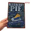 Metal Wall Art Poster - Blueberry Pie Recipe Tin Sign for Kitchen Decor
