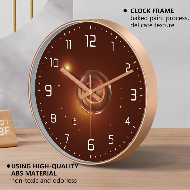 Luxury Brown Wall Clock Silent Minimalist Starlight 2D Dial Easy-to-Read Numeral Clock for Modern Living Room Bedroom Home Decor