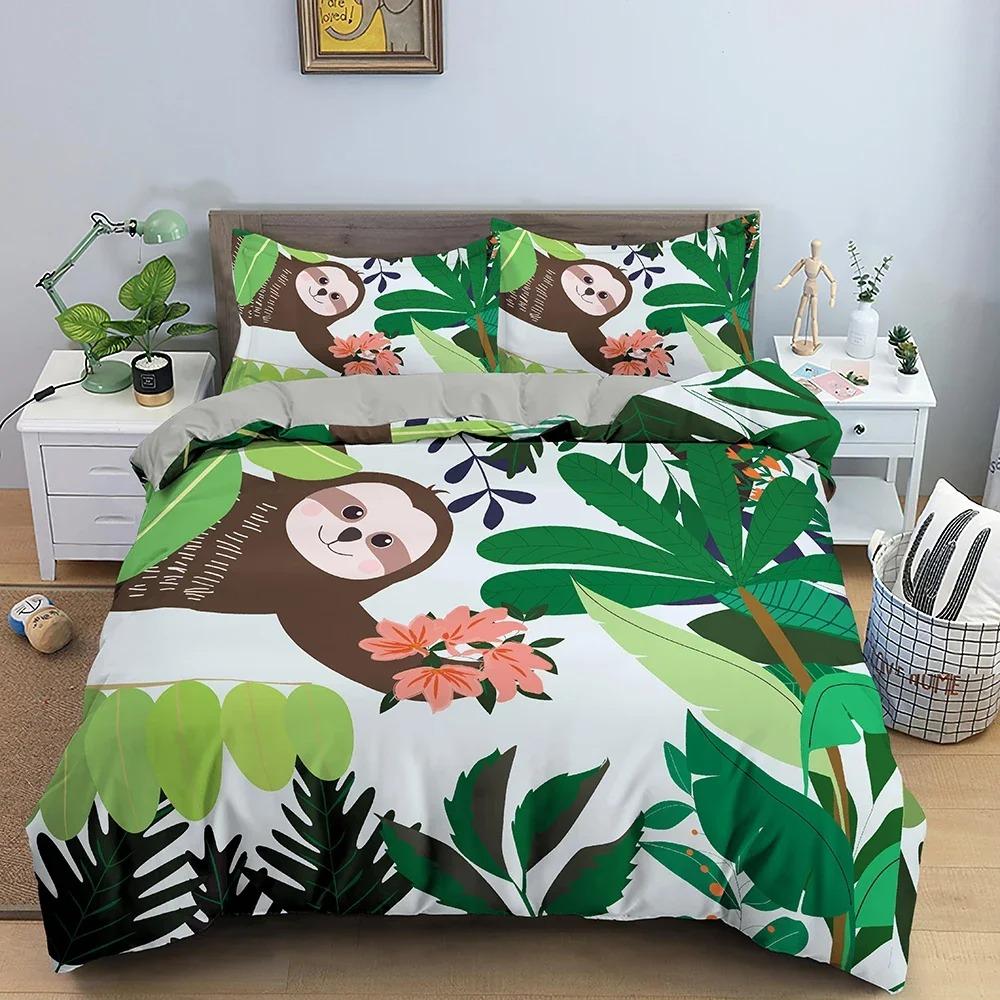 Tree Sloths Duvet Cover With Pillowcase For Kids Cute Animals Pattern Children Bedroom Quilt Covers Bedding Sets USAUEU Size