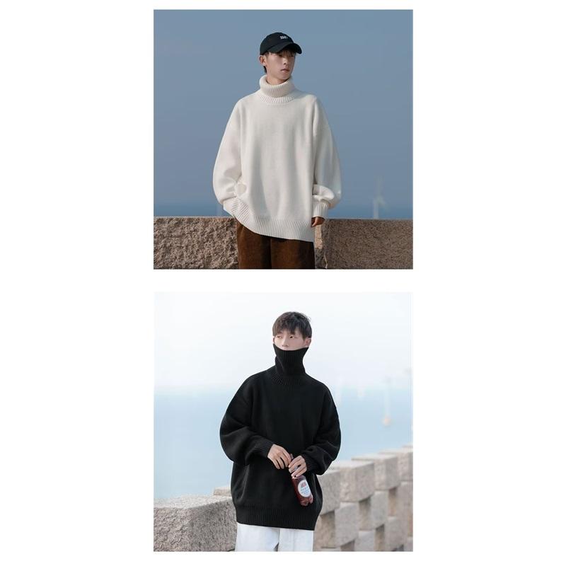 Oversized Turtleneck Knit Sweater For Men Warm Soft Daily Wear Jumper