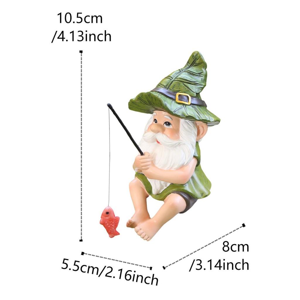 Fishing Gnome Resin Figurine,Garden Dwarf Decor,Pond Micro‑Landscape Desktop Craft Ornament