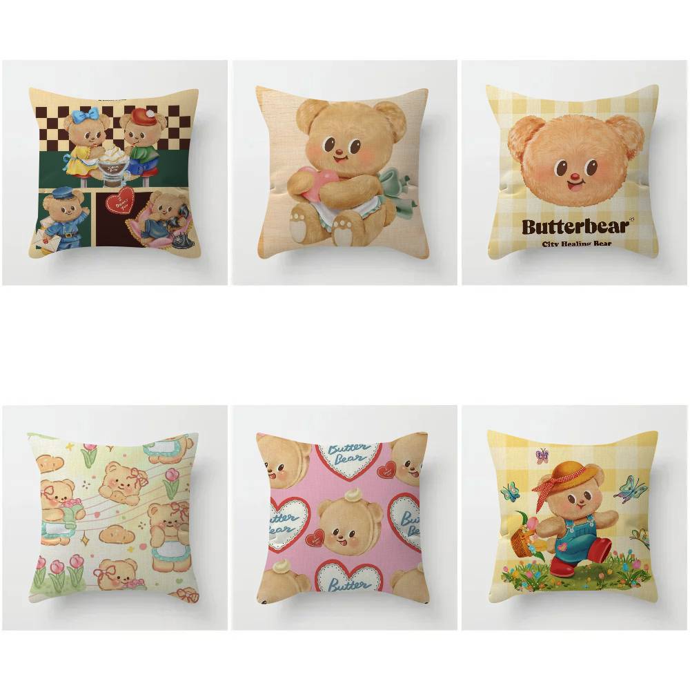 Panika Chen Unisex Cute Cartoon B-Butterbear Pillowcase Toon Gift Cushion Cover Bedroom Home Sofa Chair Seat Decor Pillow Case