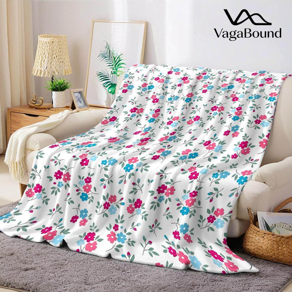 Coral Blue Buds Flannel Blanket Warm Soft Halloween Christmas Couch Warm Cozy Decorative Decor Gift for All Season