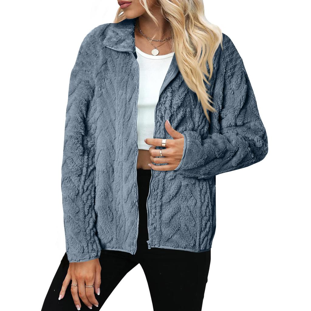 Women's Casual Zipper Knitted Stand Collar Sweater Long Sleeve Warm Coat