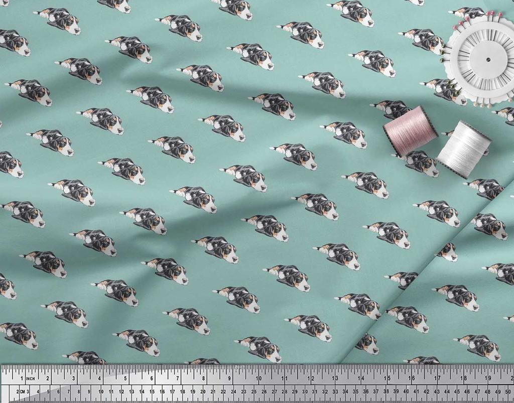 Soimoi Japan Crepe Satin Fabric Basset Hound Dog Print Fabric by metre 42 Inch