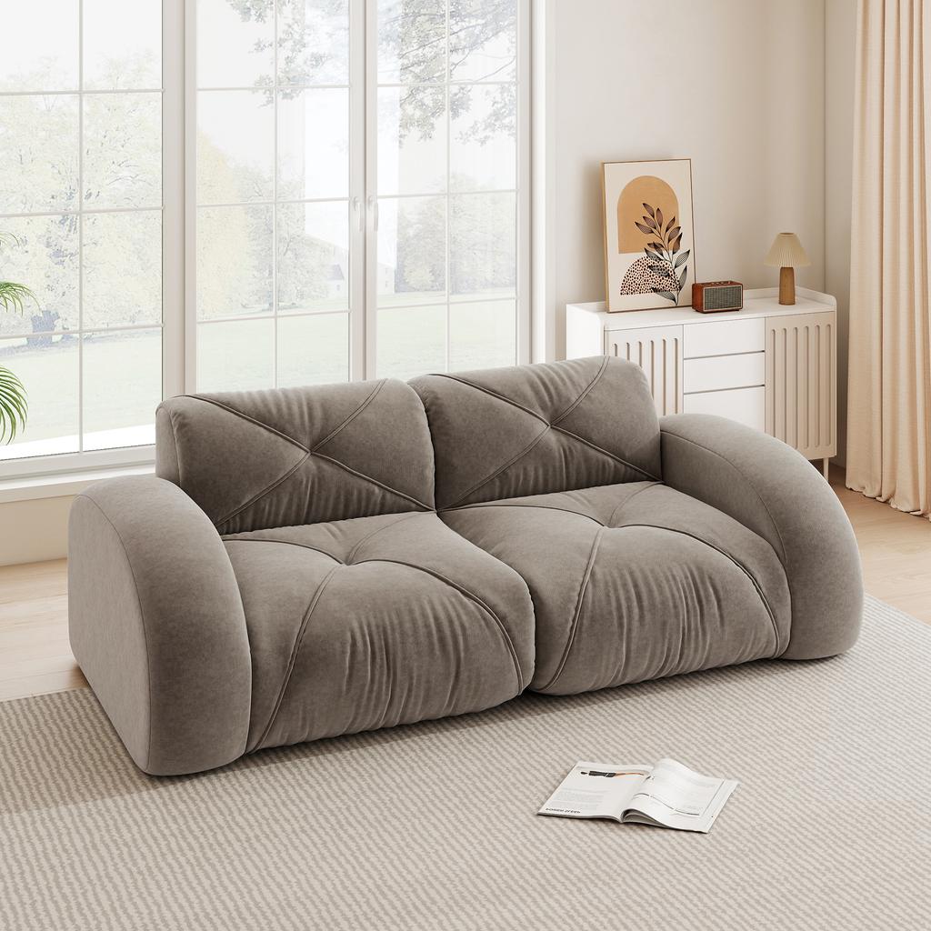 Frameless Modular 2-Seater Sofa, High-Density 32D Foam, Suitable for Living Room, Chenille Fabric, Non-Slip Design, No Assembly Required, Brown