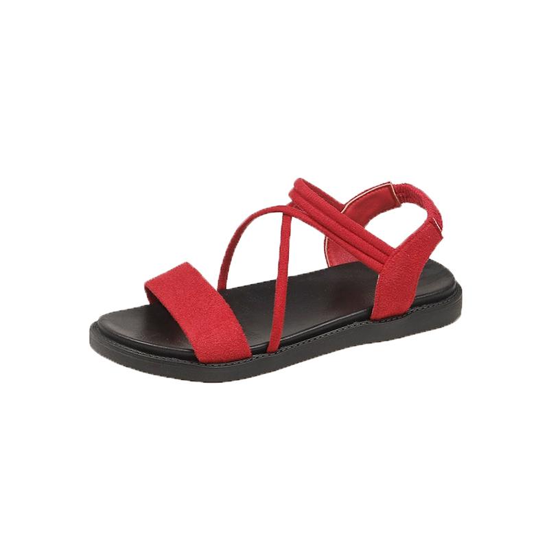Roman Sandals Women's Summer New Round Toe Open Toe Thin Strap Soft Sole Non-slip Wear-resistant Flat Beach Shoes