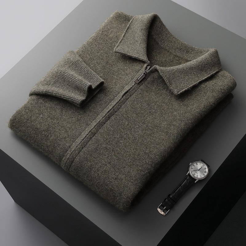 Thickened Air Layer Polo Shirt Cardigan Autumn And Winter Men'S Cashmere Knitted Casual Cardigan Middle-Aged Coat