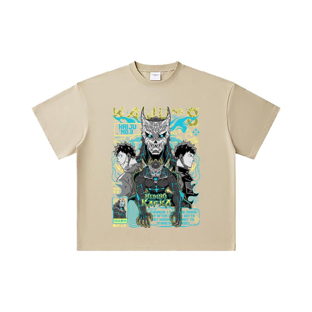 260 GSM Double Yarn 32 Count 100% Cotton Kaiju No 8 V20 Kafka Print Unisex Heavy Cotton T Shirt
