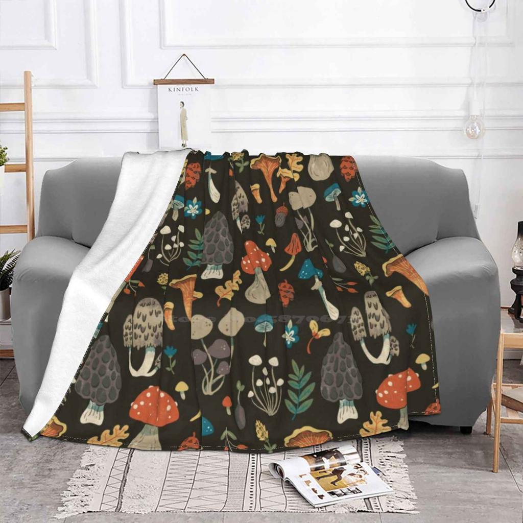 Forest Floor Mushroom Repeating Pattern New Arrival Fashion Leisure Warm Flannel Blanket Mushroom Fungus Forest Floor Pattern