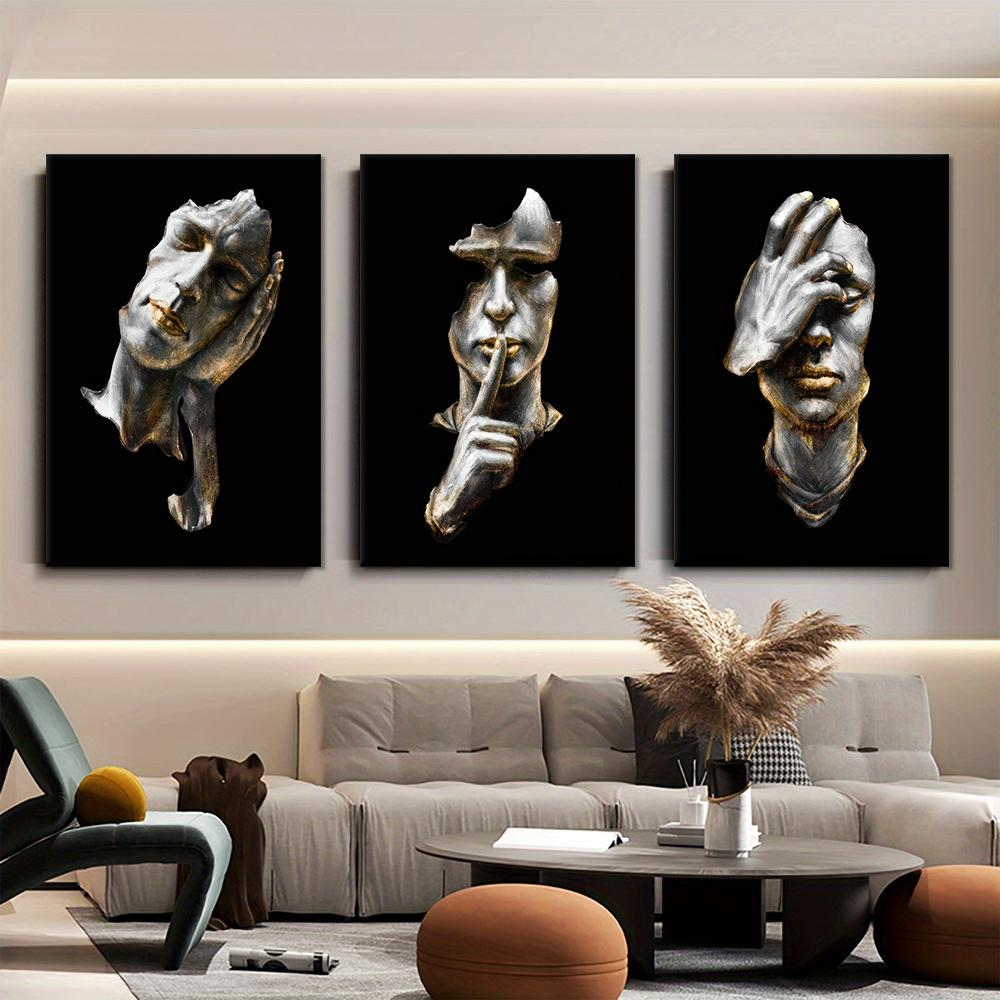 3PC, Modern Art Abstract Facial Sculpture Canvas Decorative Painting Nordic Style Home Living Room Entrance Wall Decoration Retr