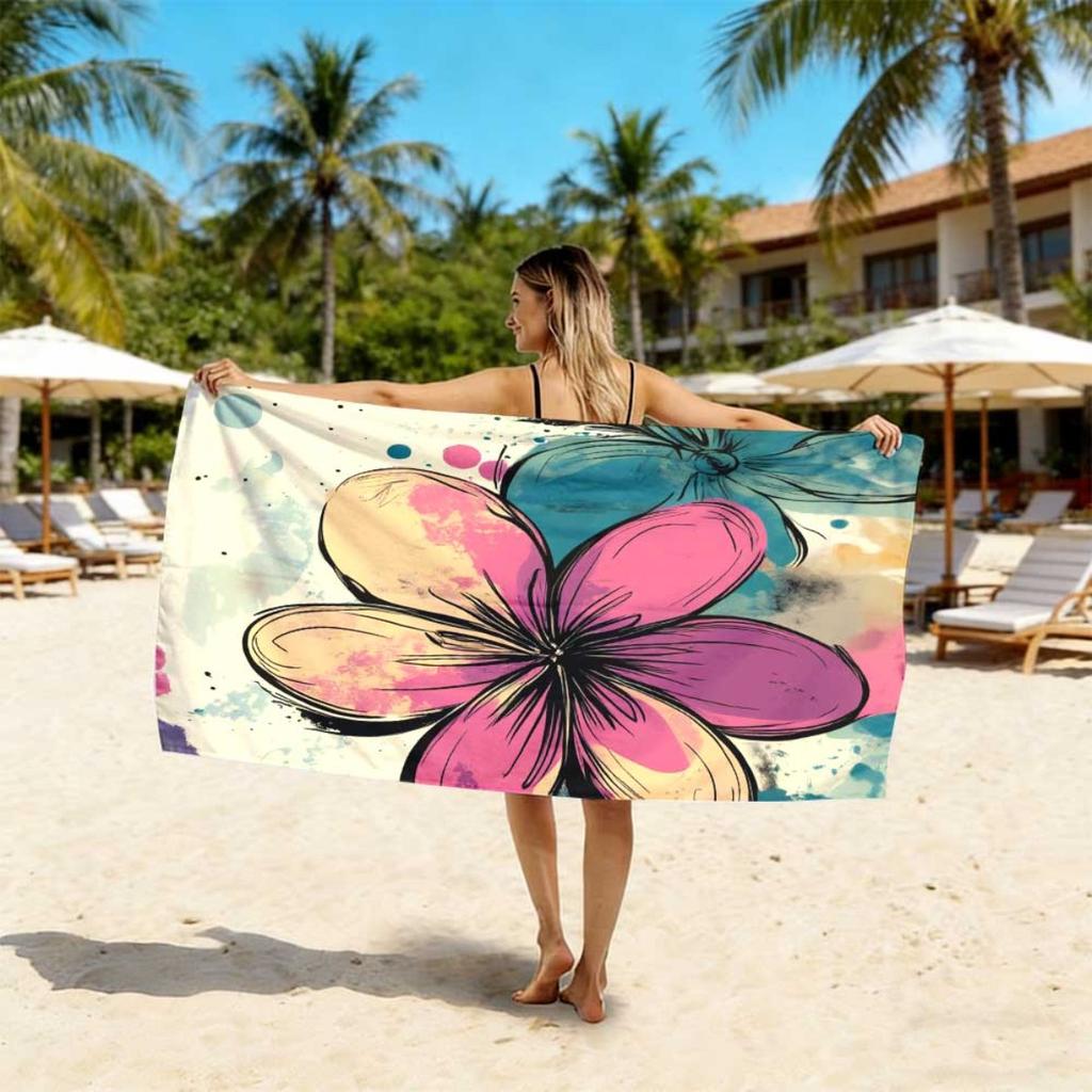 Aesthetic Watercolor Floral Microfiber Beach Towel 2D Flat Printed Sandproof Waterproof Cute Picnic Mat Travel Essentials