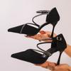 Summer Rhinestone Strap Stiletto Wrapped Toe Sandals Fashion Pointed Toe Shallow Mouth Non-Slip High Heels