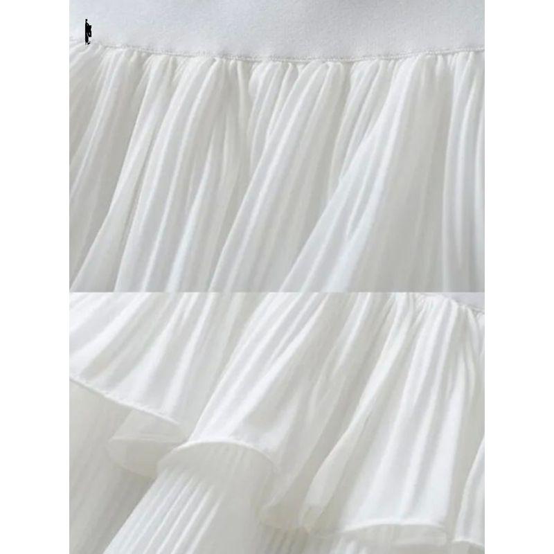 Anti Glare Elastic Waist Lovely Skirt Elastic Waist Loose Pleated Skirt