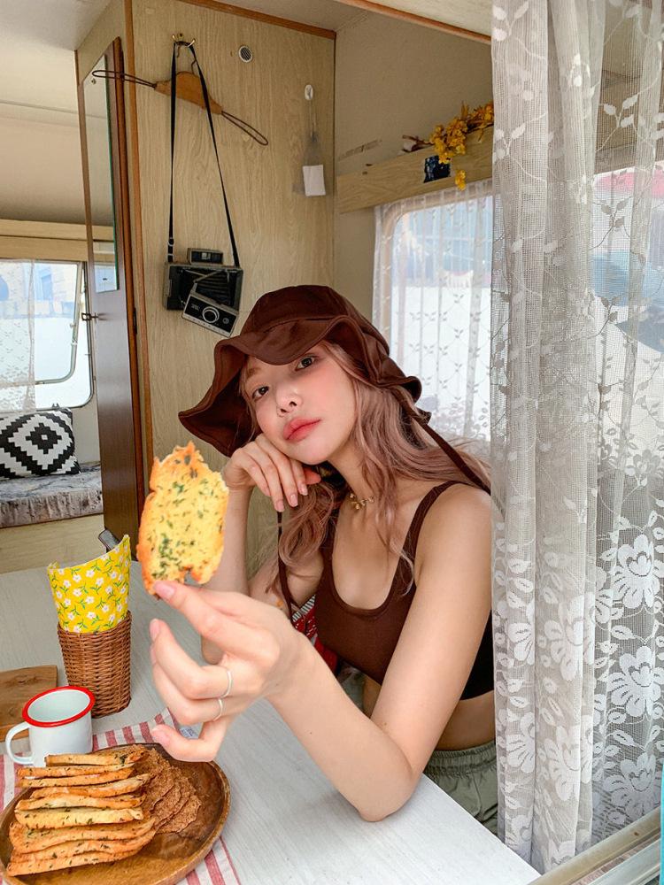 Korean Bikini Set: High-Waisted Swimwear with Sun Hat