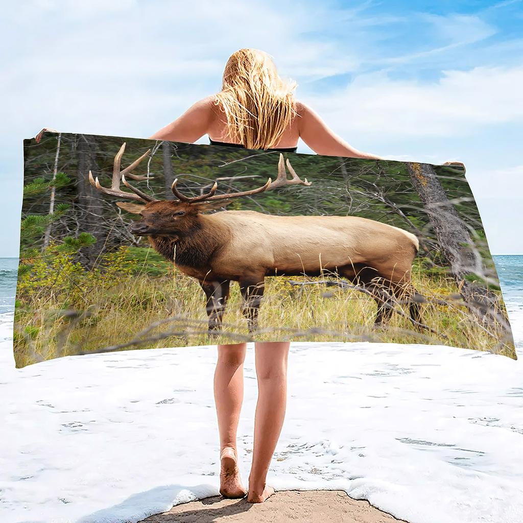 Elk Pattern Printing Series Seaside Vacation Beach Towel Swimming Bath Towel Sports Towel