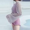 3 Pcs/Set Women Swimsuit Spaghetti Strap Halter Neck Solid Color Pullover Beach Cover-up for Holiday
