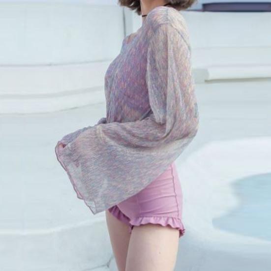 3 Pcs/Set Women Swimsuit Spaghetti Strap Halter Neck Solid Color Pullover Beach Cover-up for Holiday