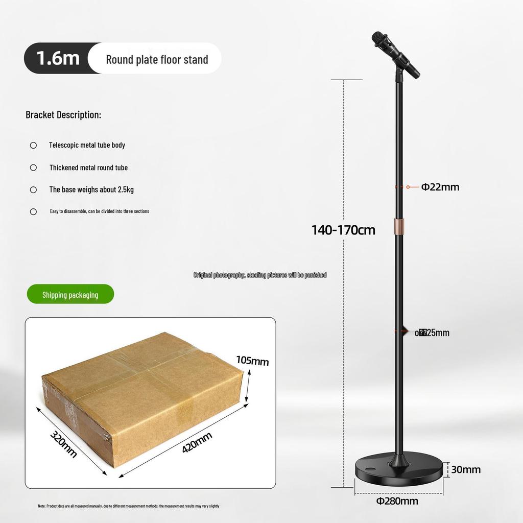 Professional Floor Microphone Stand with Weighted Round Base for Live Performances and Broadcasts