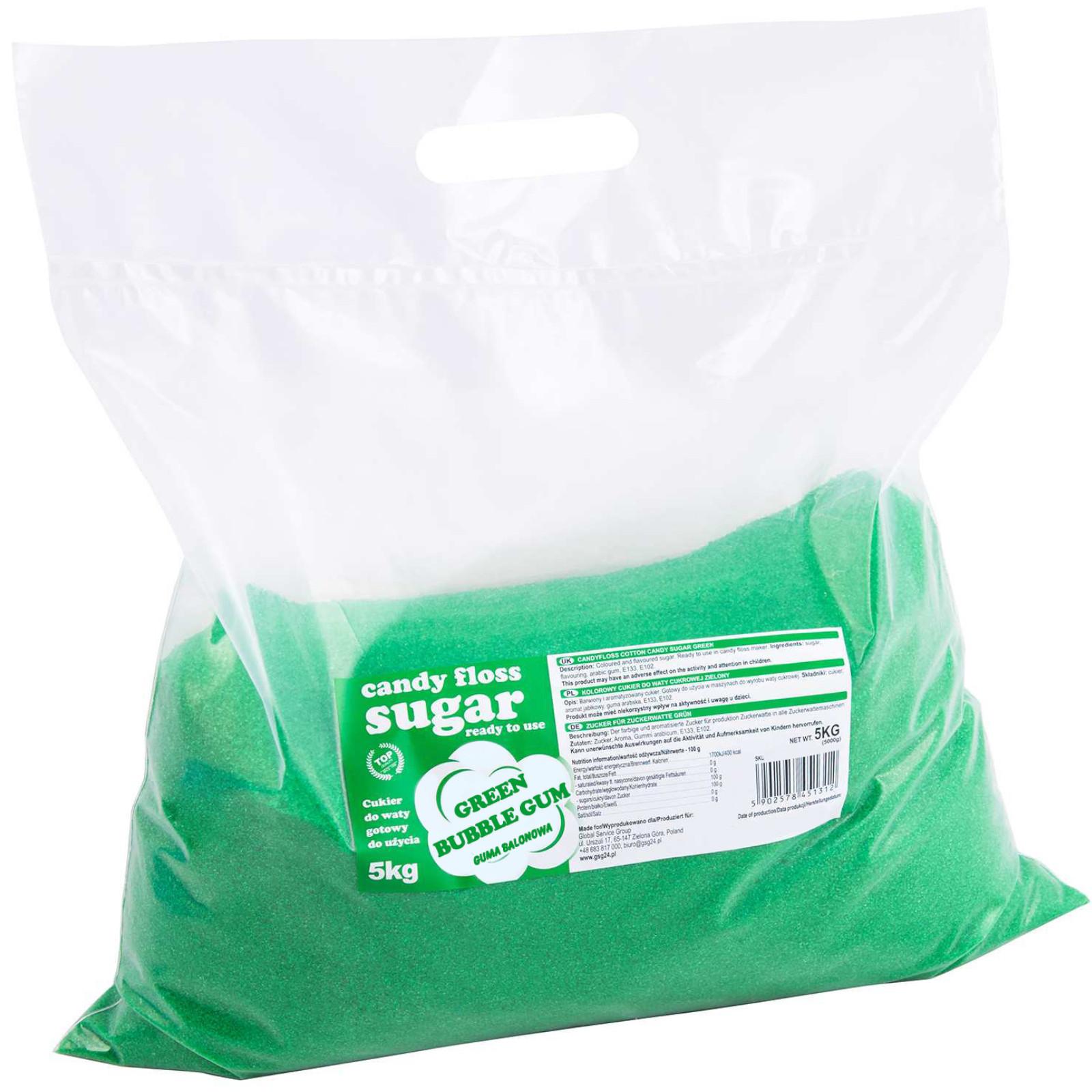 Zucchero filato colorato, verde, gusto bubble gum, 5 kg