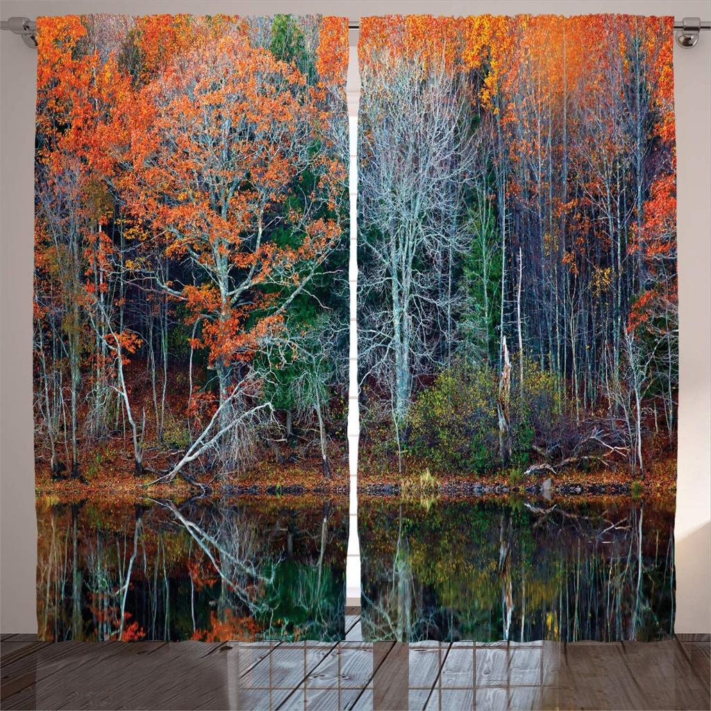 Ready-made Natural Senery Forest Sunset Thin Window Curtains For Kids Bedroom Living Room Bathroom Kicthen Door Hall Home2Pieces