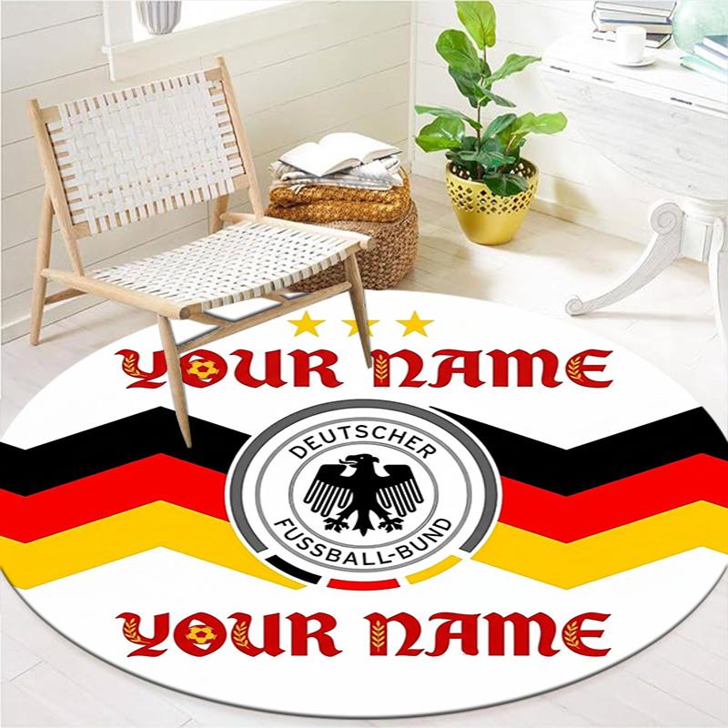 German Football Crest Custom Name Round Area Rug Carpet Rug For Living Room Bedroom Sofa Playroom Decor Nonslip Floor Mat