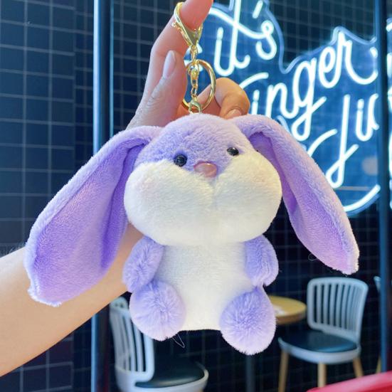 Doll Pendant Plush Keychain Soft Lop-Eared Rabbit Pendant with 360 Degree Rotating Metal Buckle Healing Stuffed Keychain