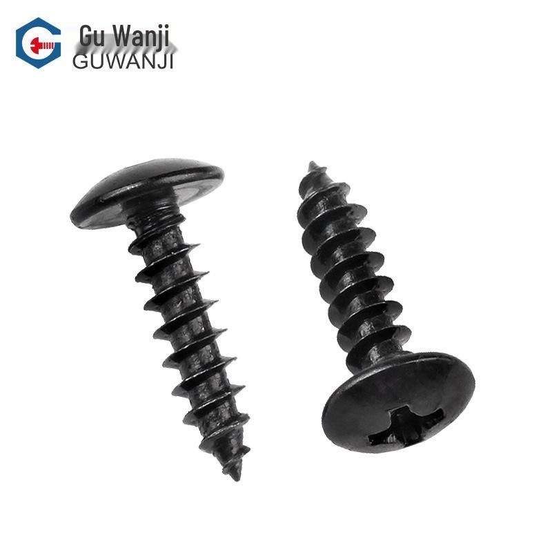 Iron Black Cross Pan Head Self-Tapping Screws, Large Round/Mushroom Head, Screw Nails M3/M4/M5