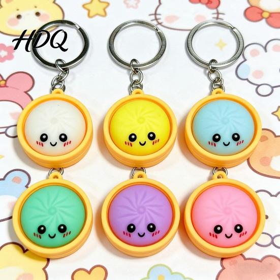 Calming Tactile Keychain Stress Relief Keychain with Steamed Bun Pendant Fidget Clicker Commute Feedback