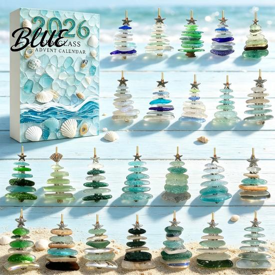 Scatola per Decorazioni a Tema Oceano con Calendario 24 Avvento di Natale Vetro Marino Giorno Conto alla Rovescia Festività Artistica