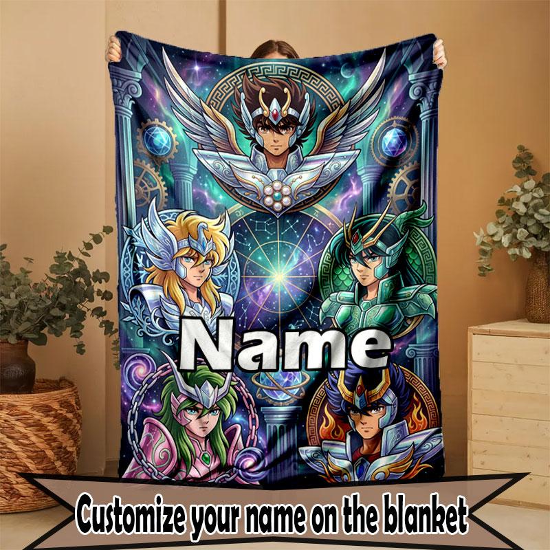 Custom Name Personalized Saint Seiya Print Blanket, Home Decor, Bedroom, Sofa, Camping, Couch, Gifts for Birthday Christmas