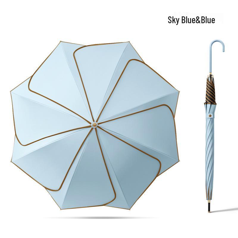 Long Handle Floral Umbrella, Dual-Use for Sun & Rain, UV Protective Black Rubber Shade for Women.