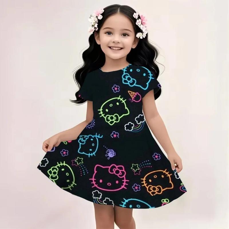 Sanrio Hello Kitty And Friends 2026 Summer For 3-14 Years Children Girl Breathable Imitation Cotton Short Sleeves Dress