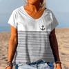 Summer Striped Anchor 3D Print T-Shirts Women V-Neck Short Sleeve T Shirt Y2k Harajuku Tees Casual Loose Tops Female Clothing
