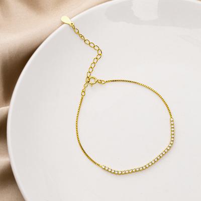 S925 Ασημί Μικρό φρέσκο ​​κορεάτικο βραχιόλι με διαμάντια αστραφτερό γλυκό απλό κουτί αλυσίδα Γυναικεία αξεσουάρ χεριών Κρύο στυλ