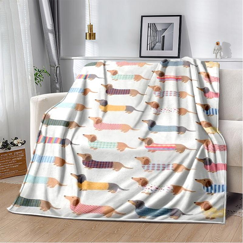 Dachshund Blanket Cute Black and Red Paws Printed Soft Flannel Blanket Warm Cozy Blanket for Teens Adults Kids