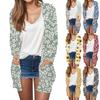 Damemote Uformelt retro-blomstret jakke med mellomlang cardigan
