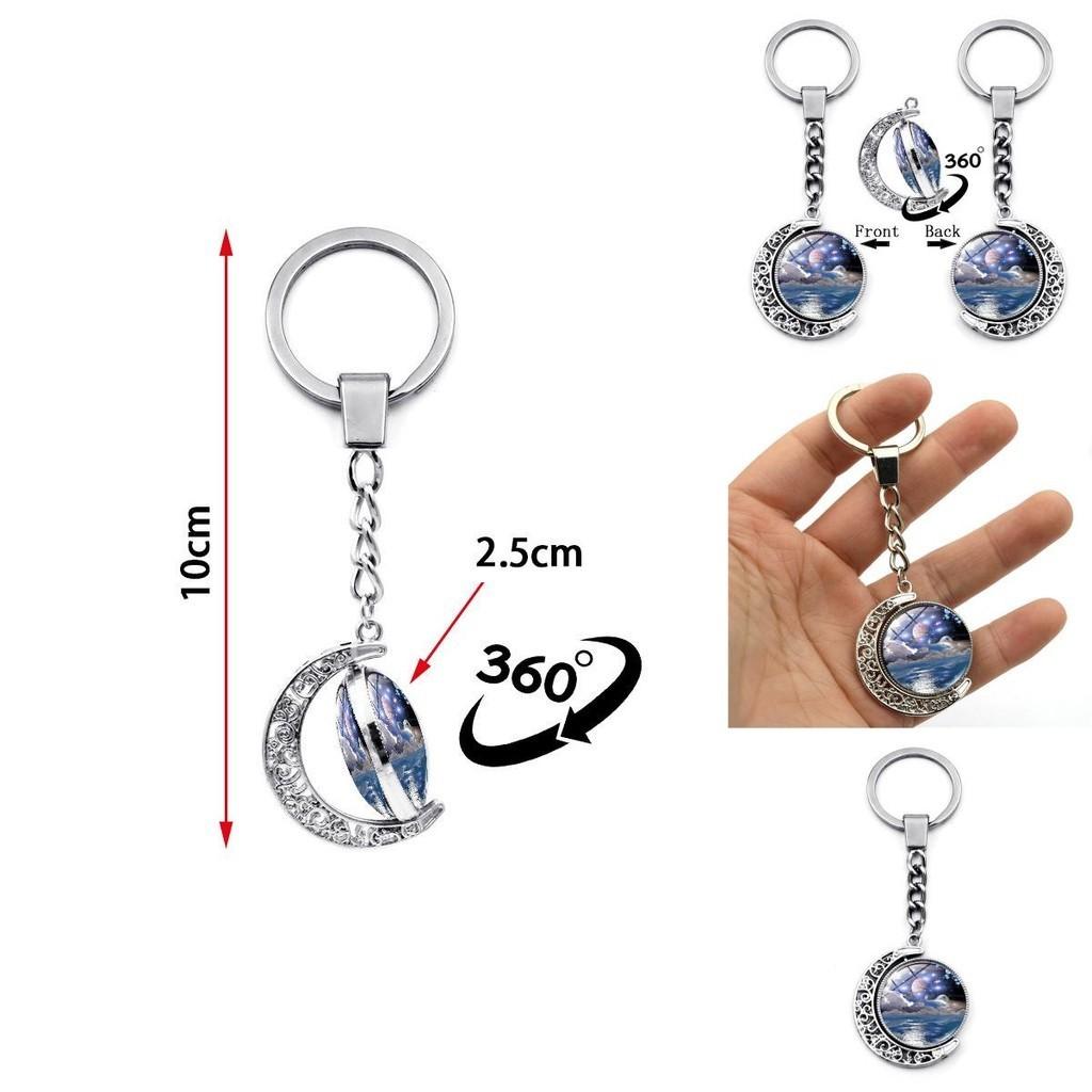 Mystical Starry Sky Double-sided Rotating Moon Pendant Keychain Creative Design