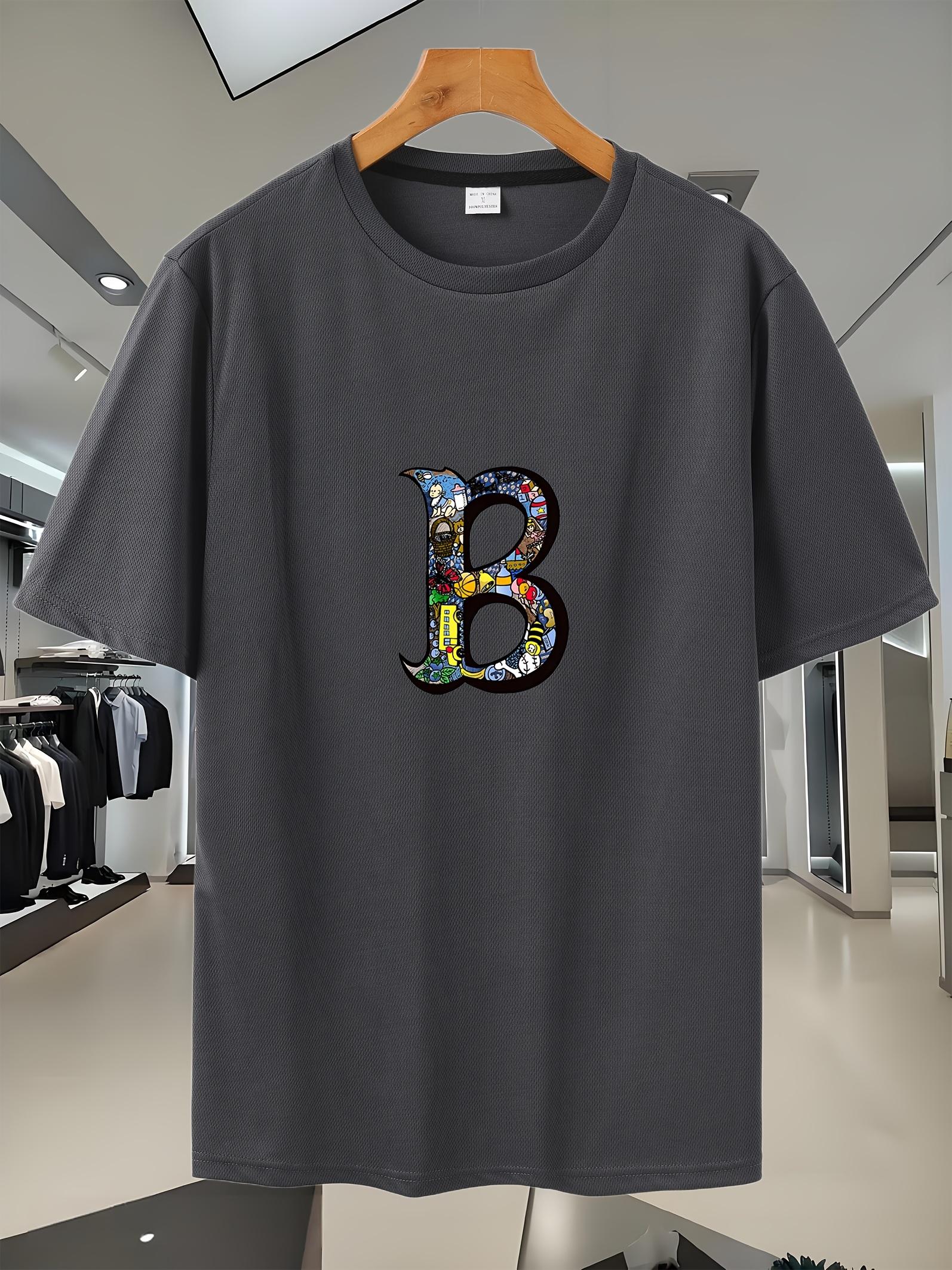 

Breathable Mesh Short-Sleeve T-shirt with Colorful B Print - Lightweight Summer Athletic & Casual Tee L