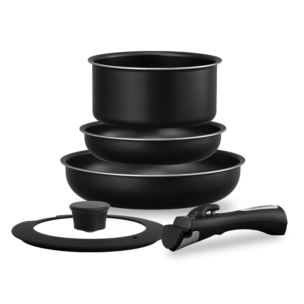 

Набор из 5 предметов: кастрюля и сковорода со съемной ручкой, подходит для индукционных и газовых плит, сковорода с алмазным покрытием, легкий, долговечное антипригарное покрытие,