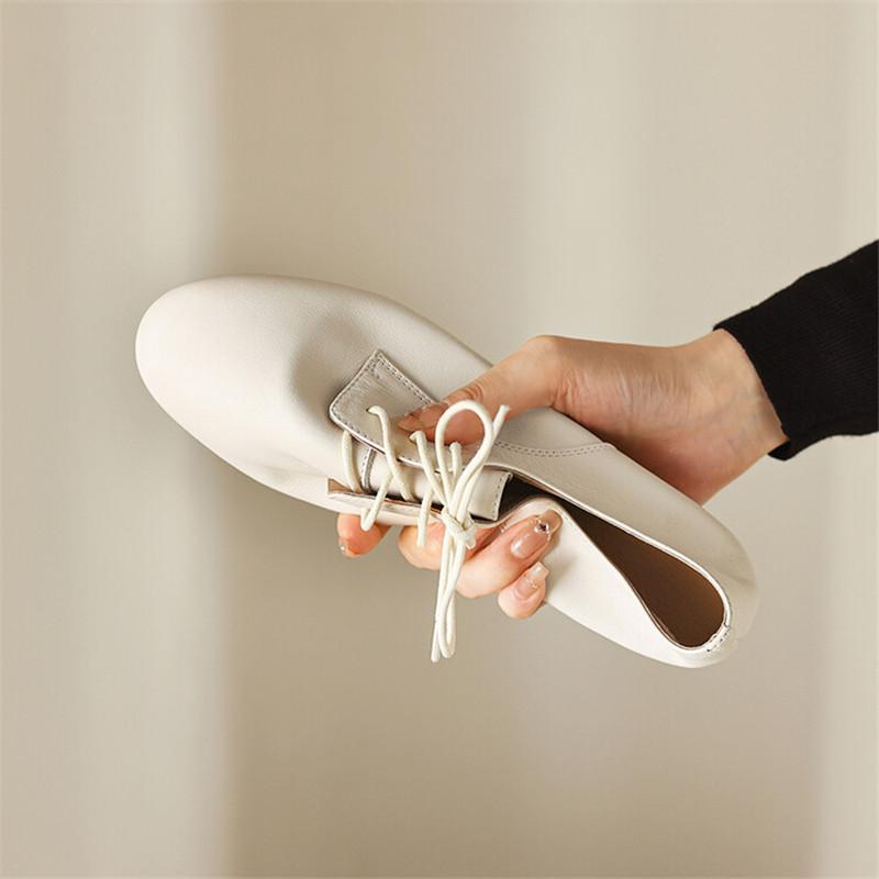 Fashion 2025 Spring New Cow Leather Women Shoes Fashion Lace-Up Oxford Shoes Round Toe Soft Low Heel Shoes Woman Zapatos De Mujer Pumps